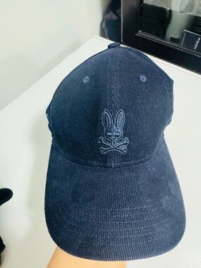 Psycho Bunny Black Corduroy Hat with Logo Trim